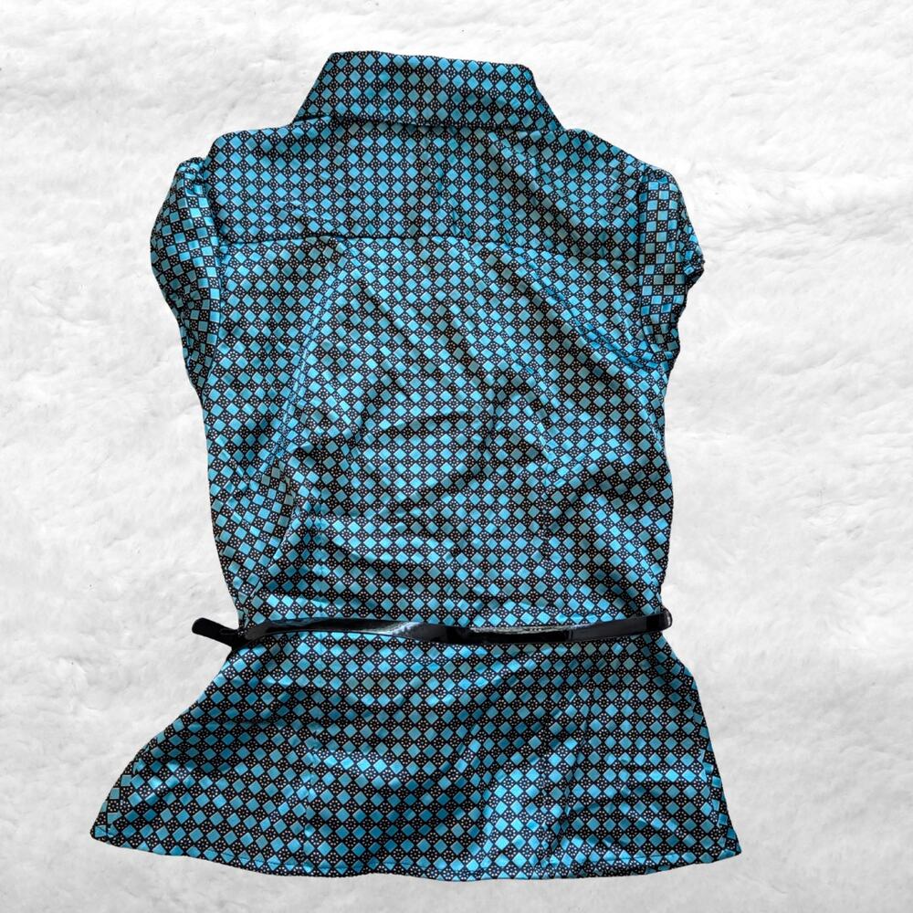 heart soul teal geometric satin belted blouse - Picture 4 of 5